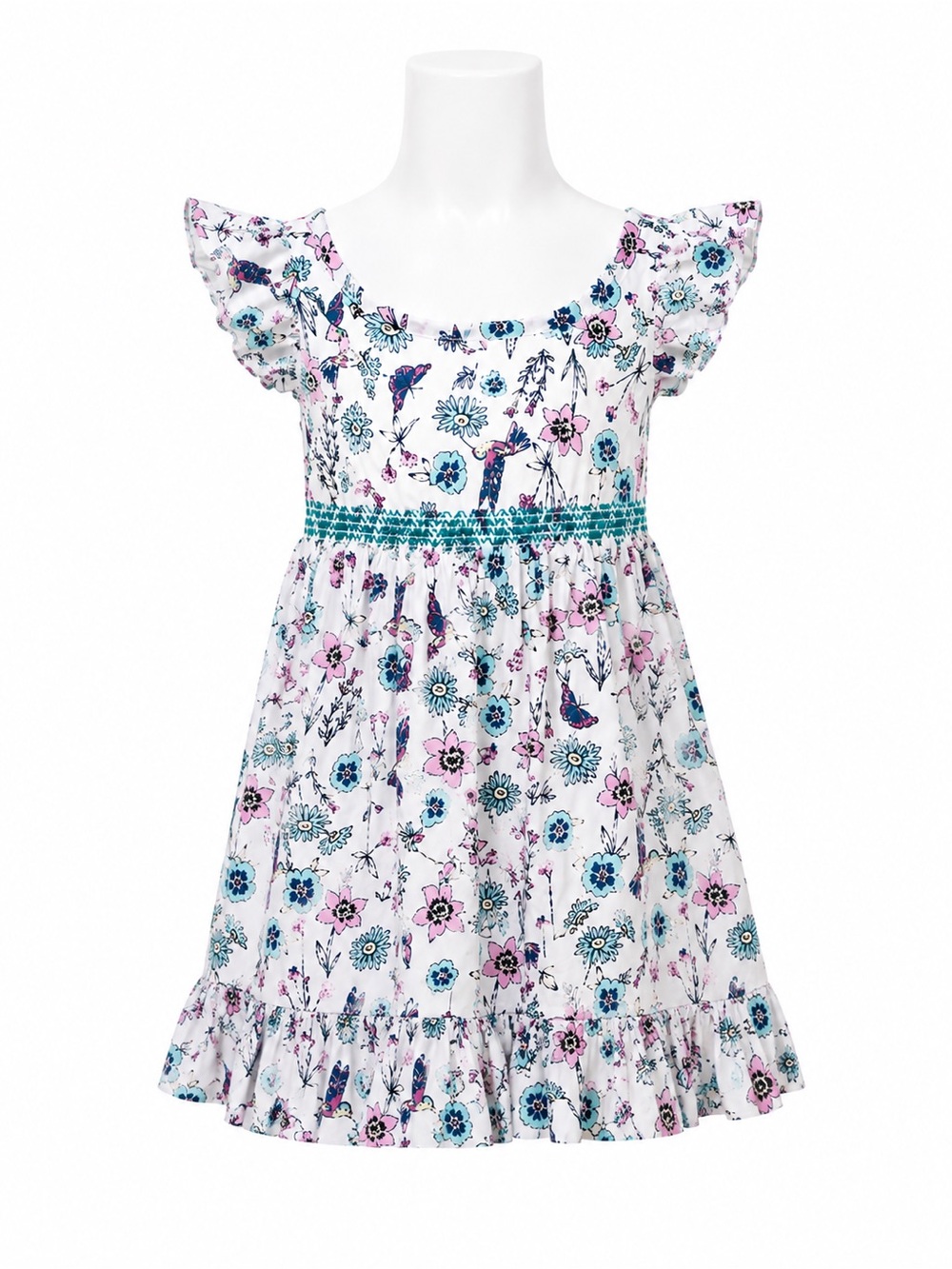 Peek Girls Hummingbird Floral Smocked Ruffle Dress Size 3T Nordstrom